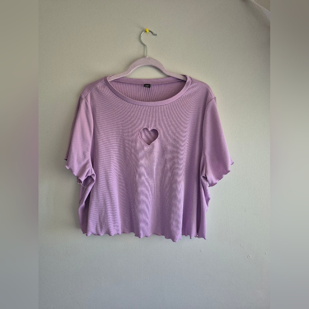 Women's Lettice Trim Purple Heart Cut Out Top